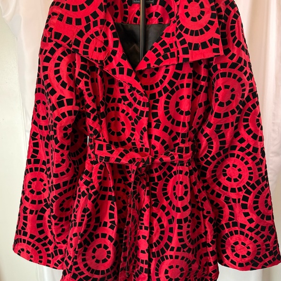 UbU Jackets & Blazers - UBU Red Black Velvet Flocked Belted Statement Jacket Large
